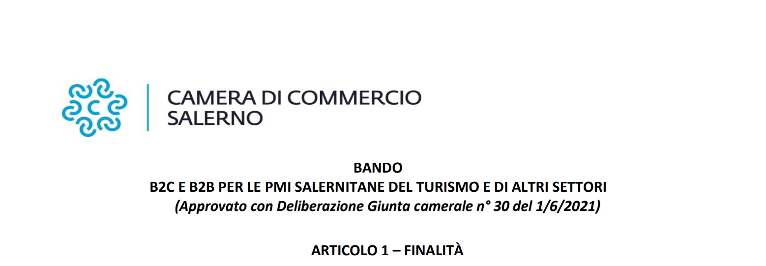 CONTRIBUTO A FONDO PERDUTO CCIAA SALERNO  BANDO B2C E B2B PER LE PMI SALERNITANE DEL TURISMO E DI ALTRI SETTORI